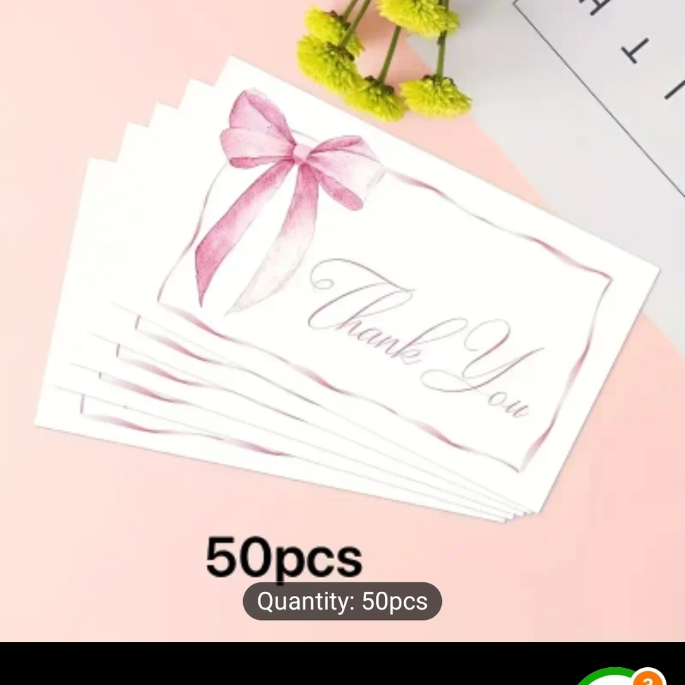 50 Elegant Pink Thank You Cards - 50pcs - Picture 2 of 5
